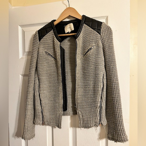 IRO Jacket (wool) Ceylona Leather Trimmed Gray & Black Knit Jacket S 36 - Picture 6 of 6